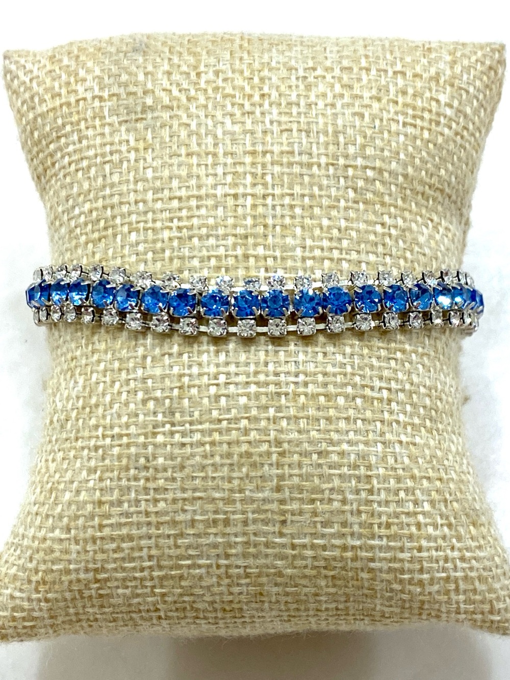 Vintage Blue and Clear Crystal Tennis Bracelet - Vintage